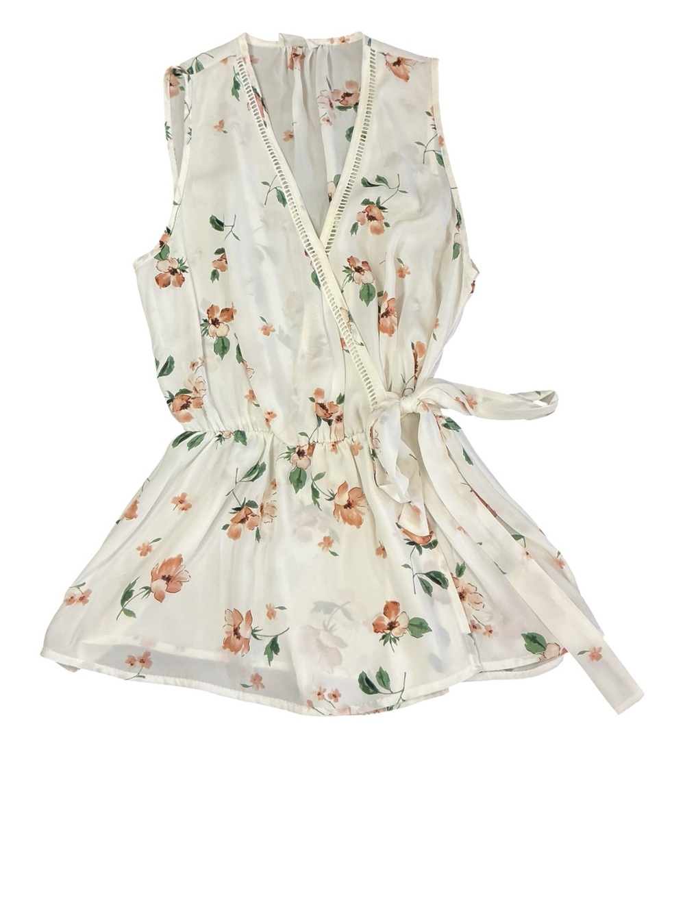 Sienna Sky Floral Wrap Blouse in Ivory and Peach Sz. Small EPOC